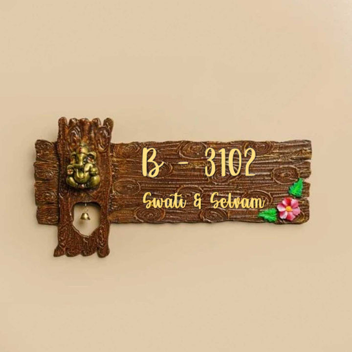 Personalized Ganesha Theme Mdf Wood Name Plate