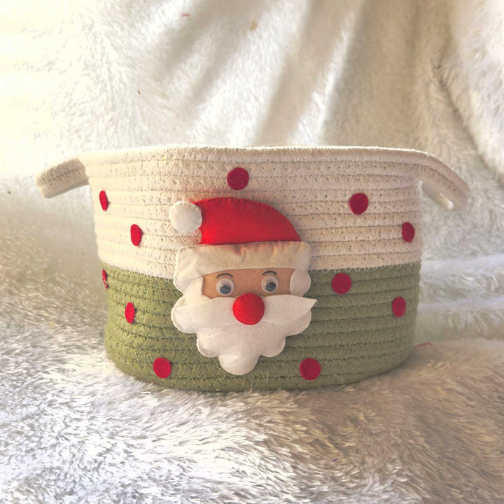 Handmade Green & White Santa Basket For Kids