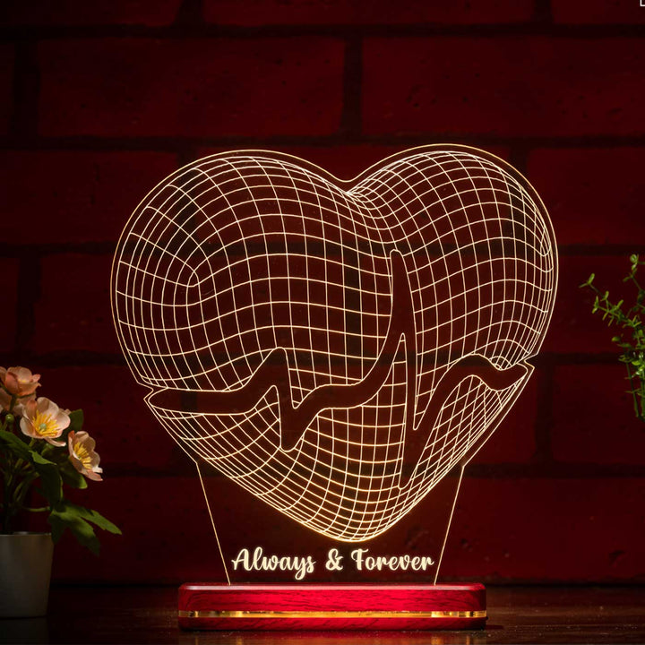 Personalized 3D Illusion Heart Beat Acrylic Rechargeable LED Lamp