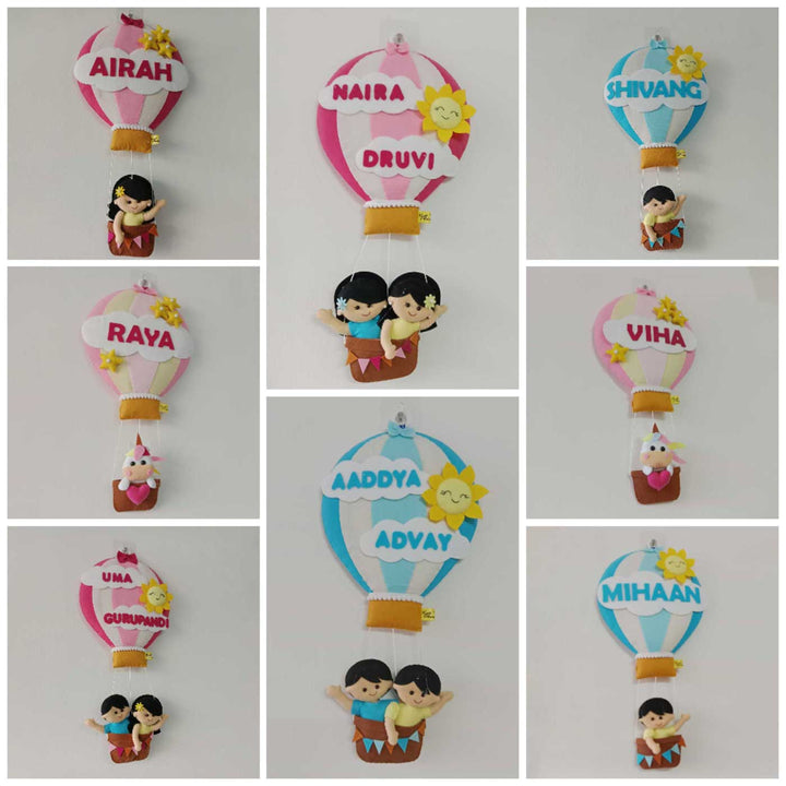 Hand-stitched Hot Air Balloon Felt Kids Nameplate