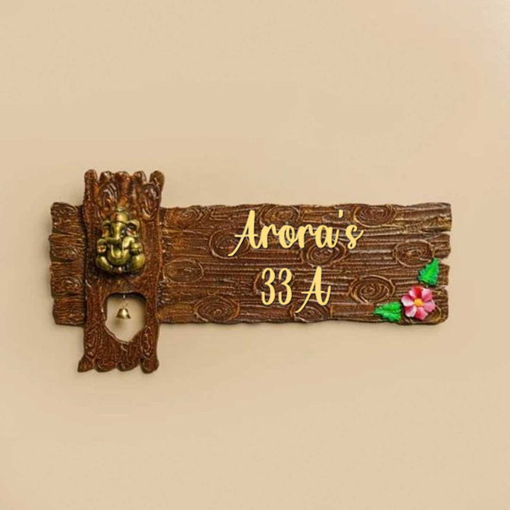 Personalized Ganesha Theme Mdf Wood Name Plate