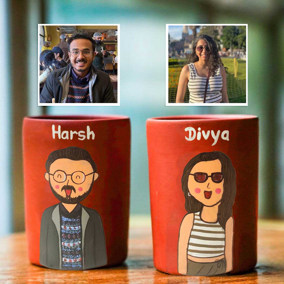 Personalized Terracotta Tumblers with Photo Based Caricatures I Set of 2