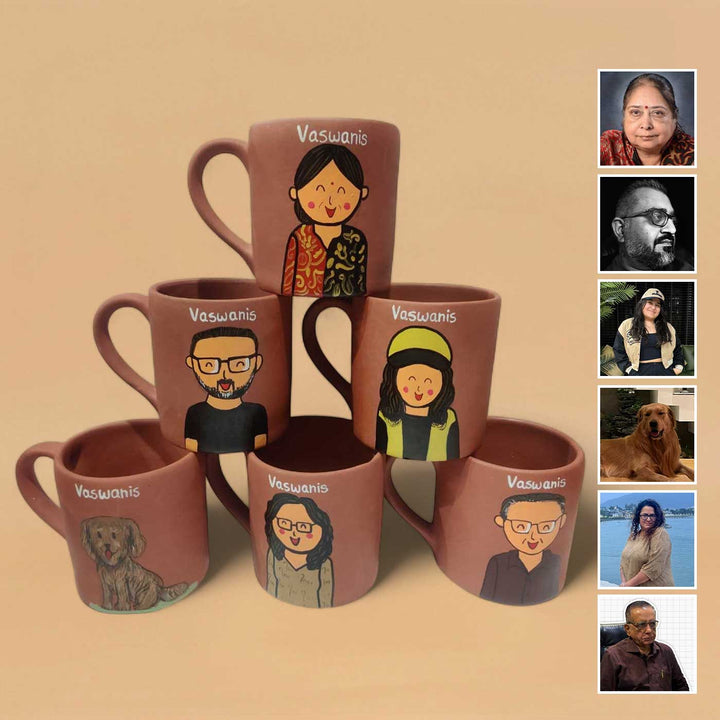 Photo Personalized Handpainted Terracotta Mug with Caricatures