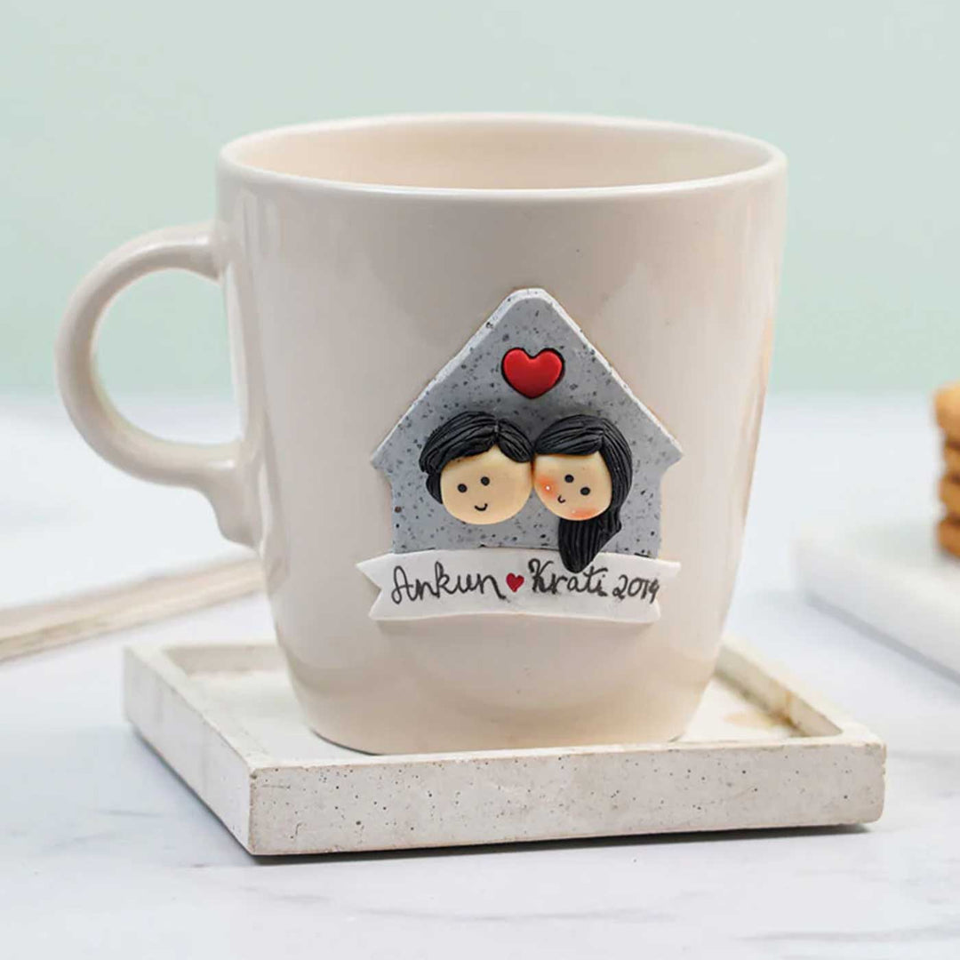 Personalized Couple & House Mug With 3D Clay Figurine