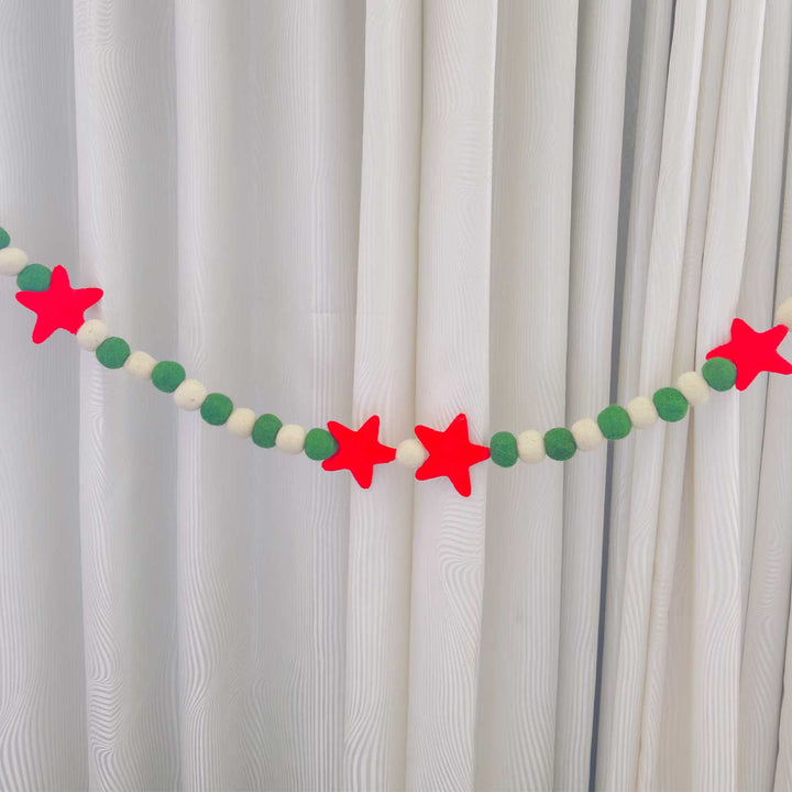 Handmade White, Red & Green Felt Garland/ Bunting For Christmas Decoration