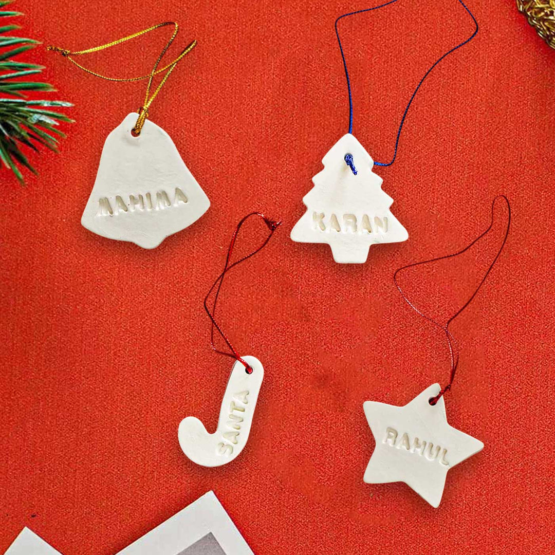 Personalized Embossed Clay Ornaments For Christmas Tree Decoration | Set Of 4