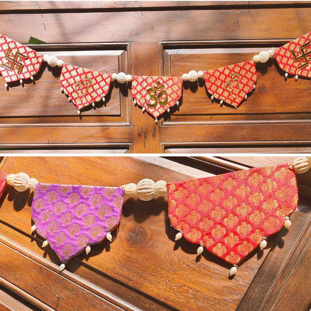 Handmade Reversible Red And Purple Brocade Toran