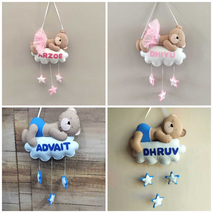 Personalized Teddy Theme Cloud Felt Name Plate For Kids