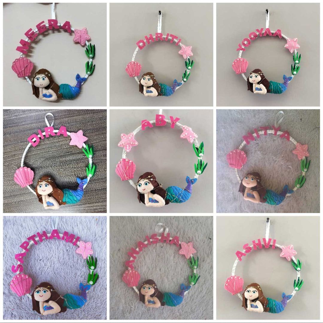 Personalized Mermaid Theme Fairy Lights Kid's Felt Hoop Nameplate