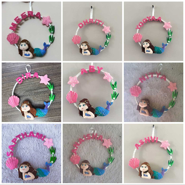 Personalized Mermaid Theme Fairy Lights Kid's Felt Hoop Nameplate