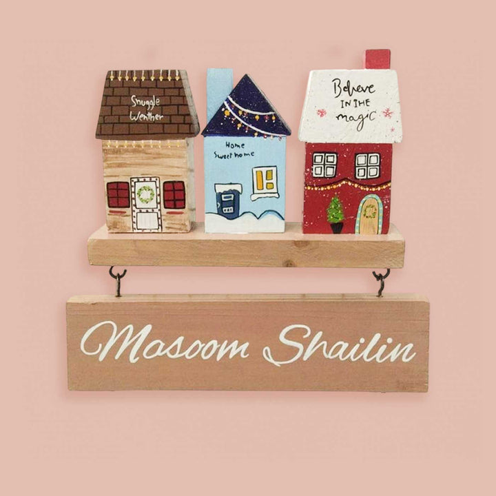 Personalized Snowy Miniature House Wooden Name Plate