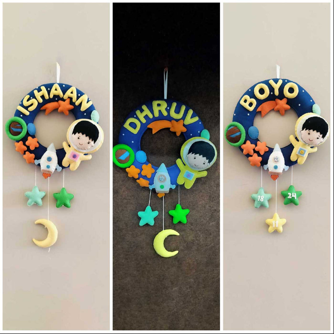 Personalized Space Voyager Theme Round Felt Kid's Nameplate