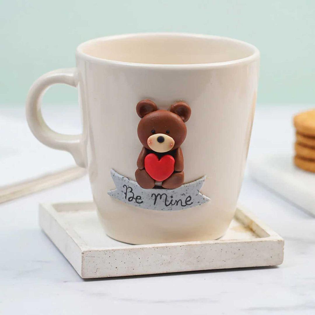 Personalized Teddy & Heart Mug With 3D Clay Figurine