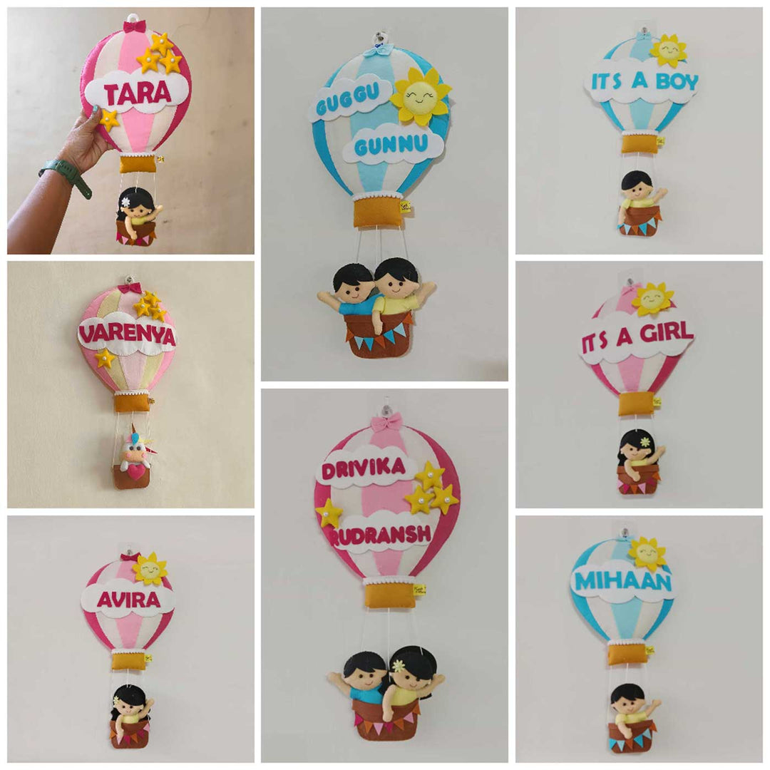 Hand-stitched Hot Air Balloon Felt Kids Nameplate