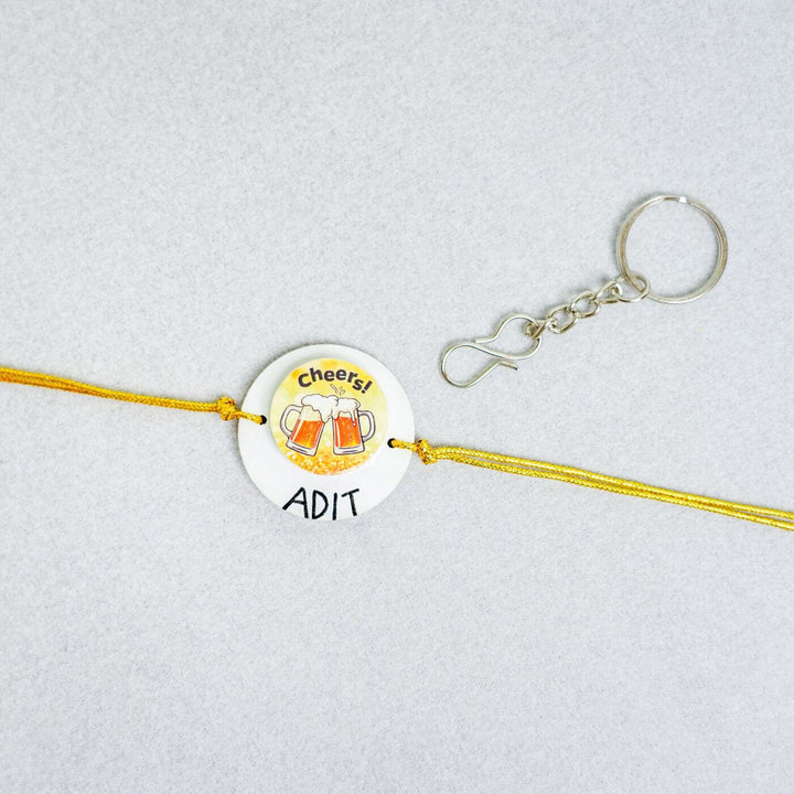 Handmade Personalized Rakhi cum Keychain With Roli Chawal