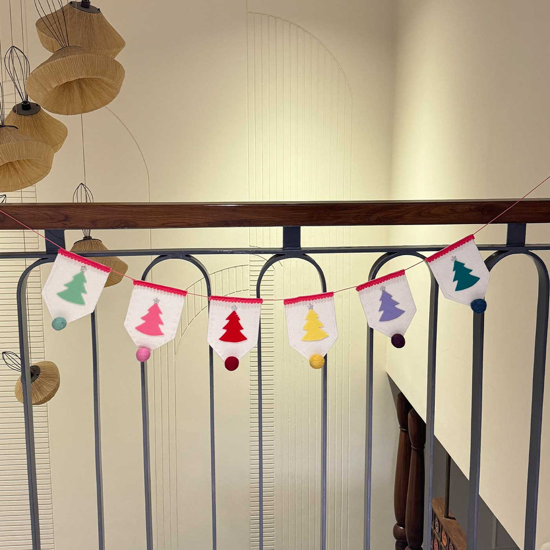 Handmade Multicolour Tree Felt Garland/ Bunting For Christmas Decoration