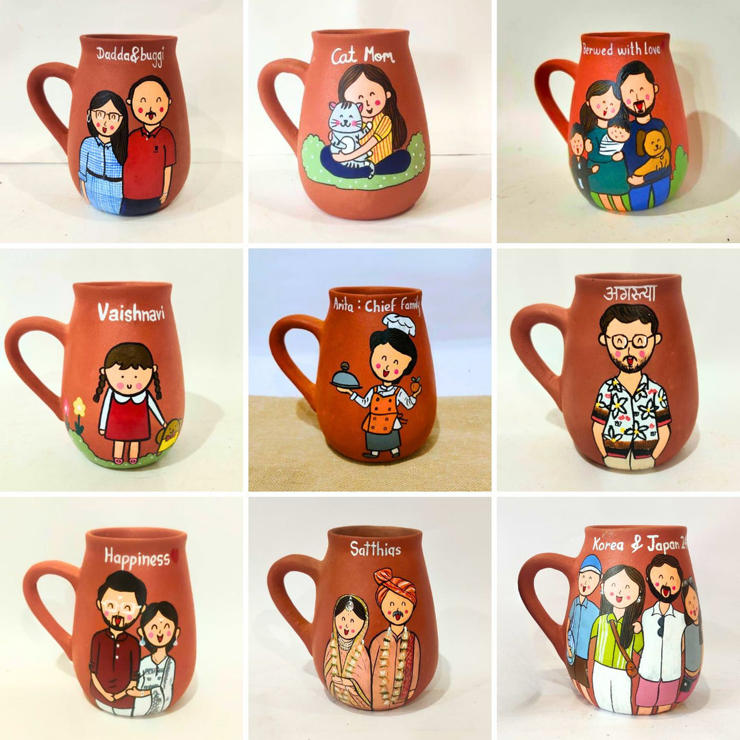 Personalised Terracotta Mugs with Photo Based Caricatures