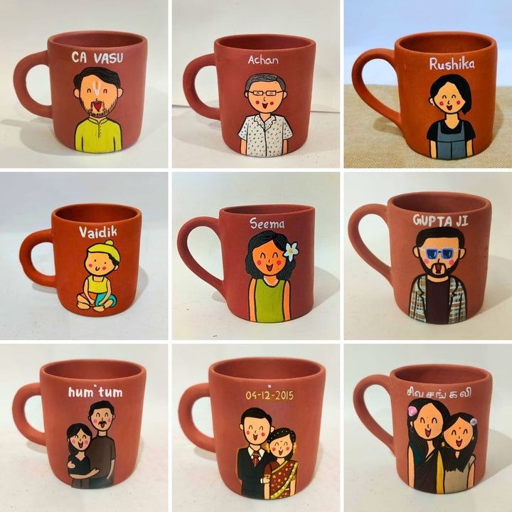 Handpainted Personalised Terracotta Mug with Caricatures