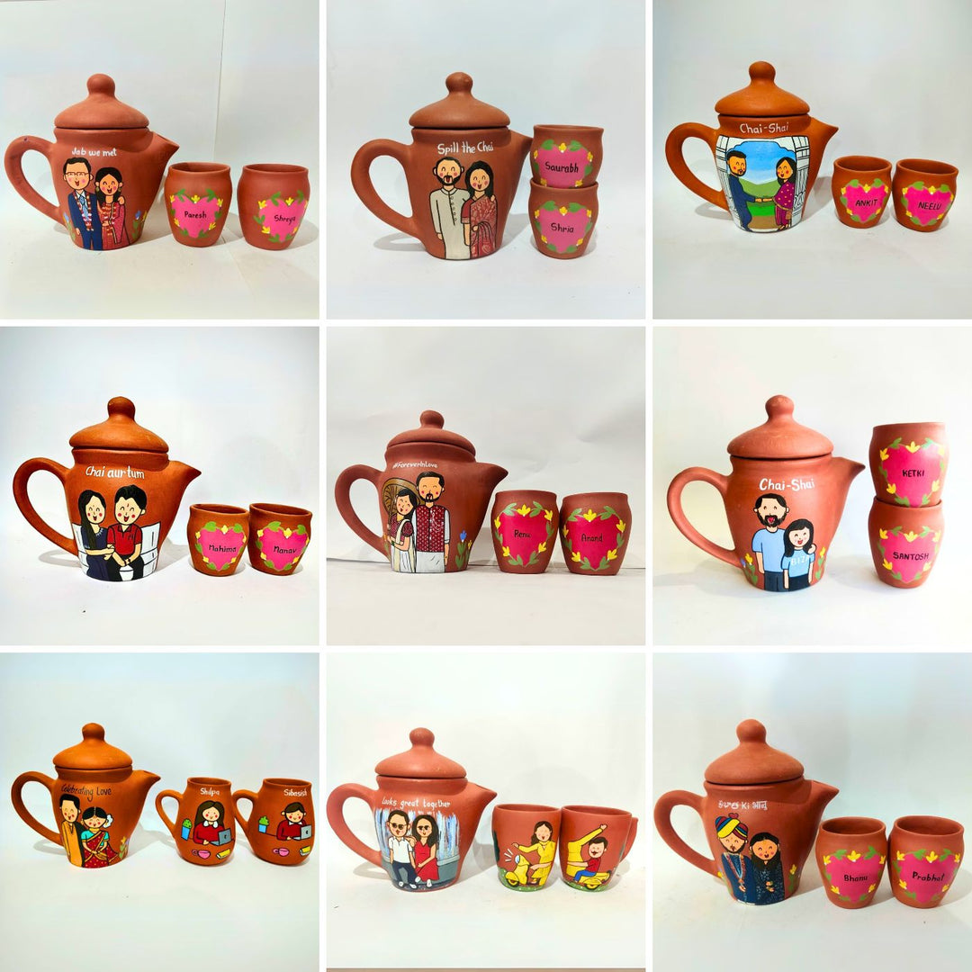 Handpainted Clay Teaset With Photo Based Caricature