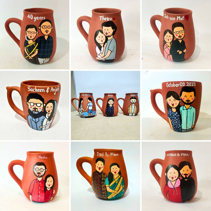 Handpainted Personalised 3D Terracotta Mug with Caricatures