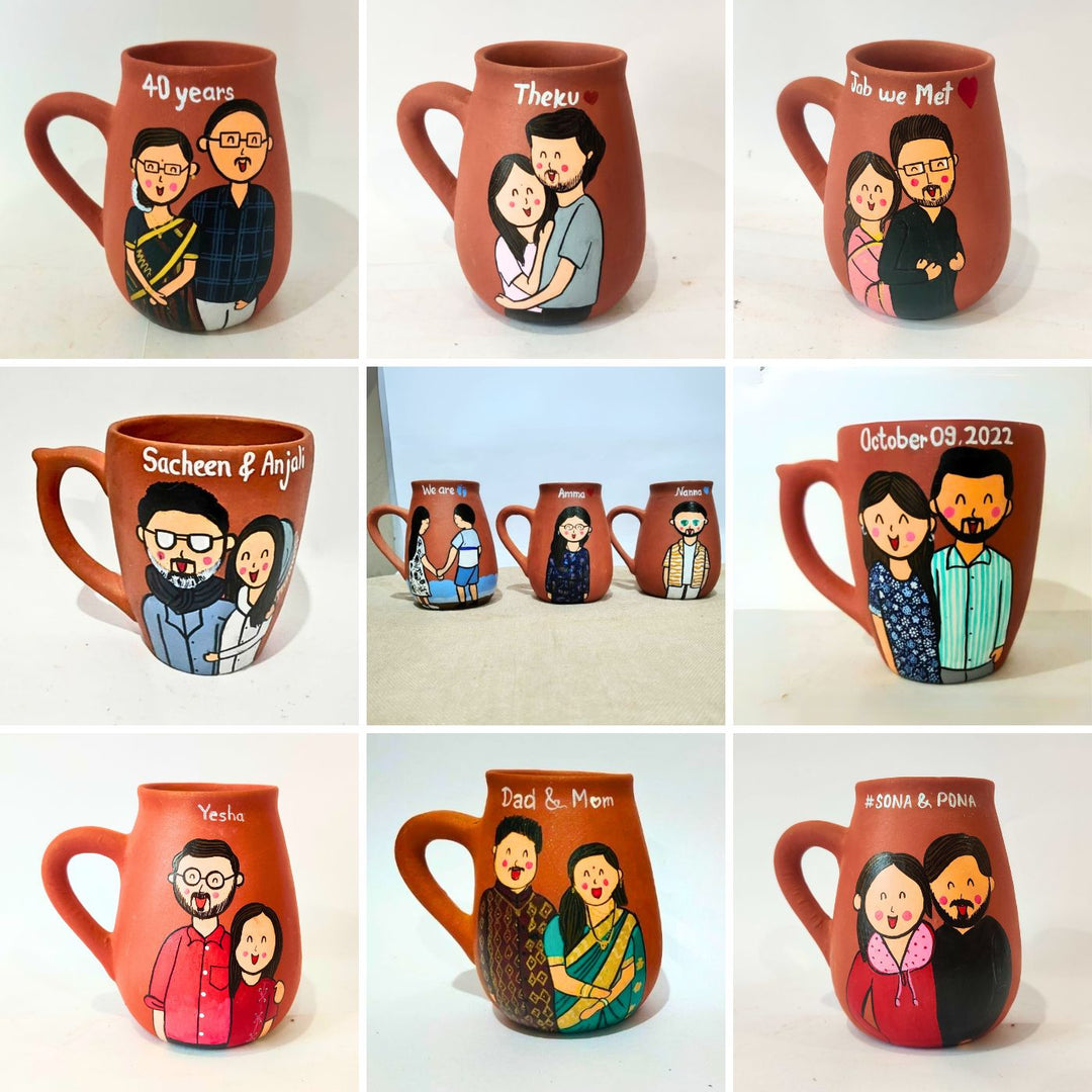 Personalised Terracotta Mugs with Photo Based Caricatures for Couples