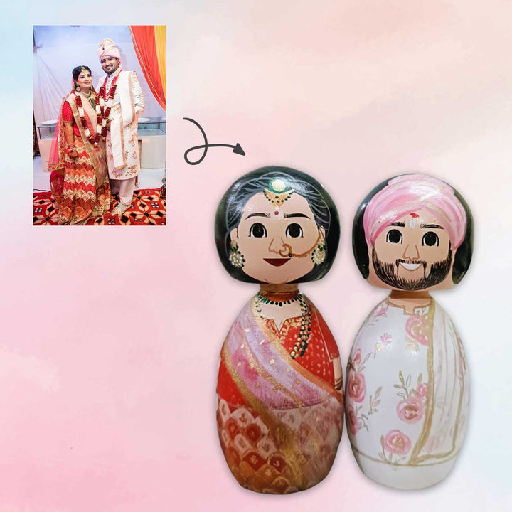 Photo Personalized Wooden Wedding Dolls For Couples