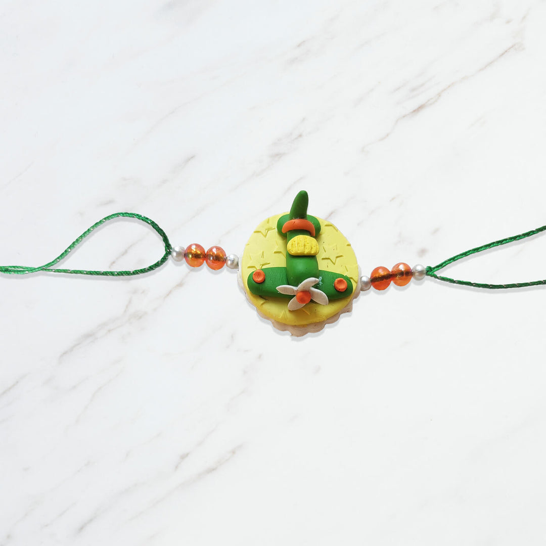 Handmade Porcelain Clay Themed Rakhi With Roli Chawal