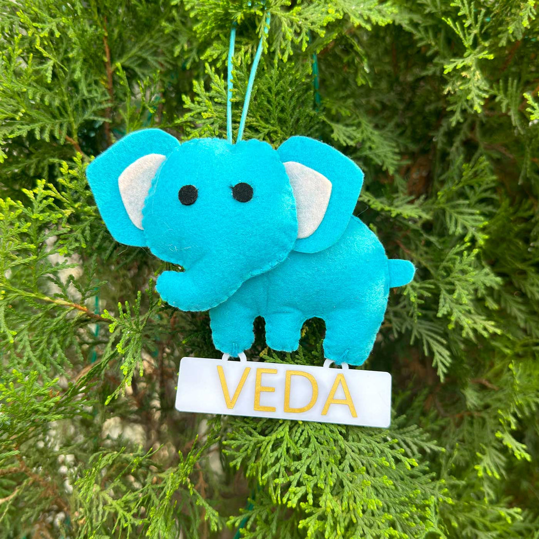 Personalized Elephant Kids Felt Ornament For Christmas Tree Decoration