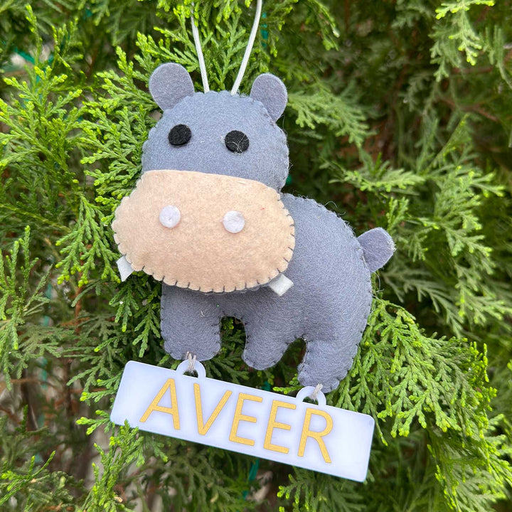 Personalized Hippopotamus Kids Felt Ornament For Christmas Tree Decoration