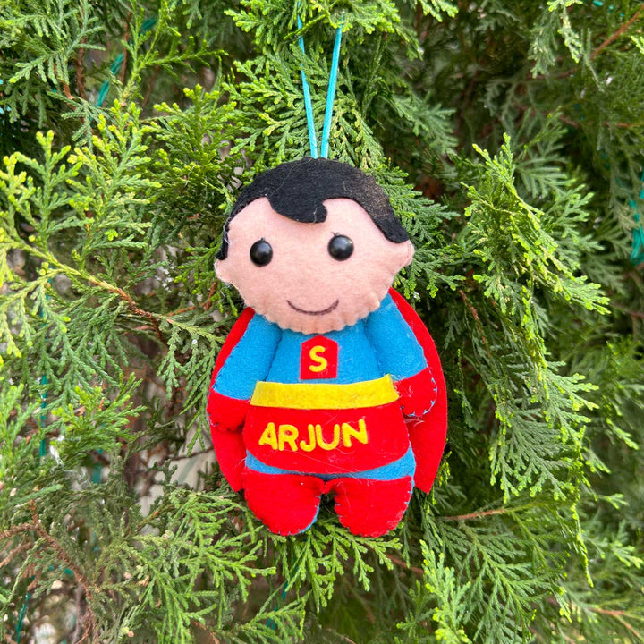 Personalized Assorted Superhero Theme Kids Felt Ornaments | Set Of 4