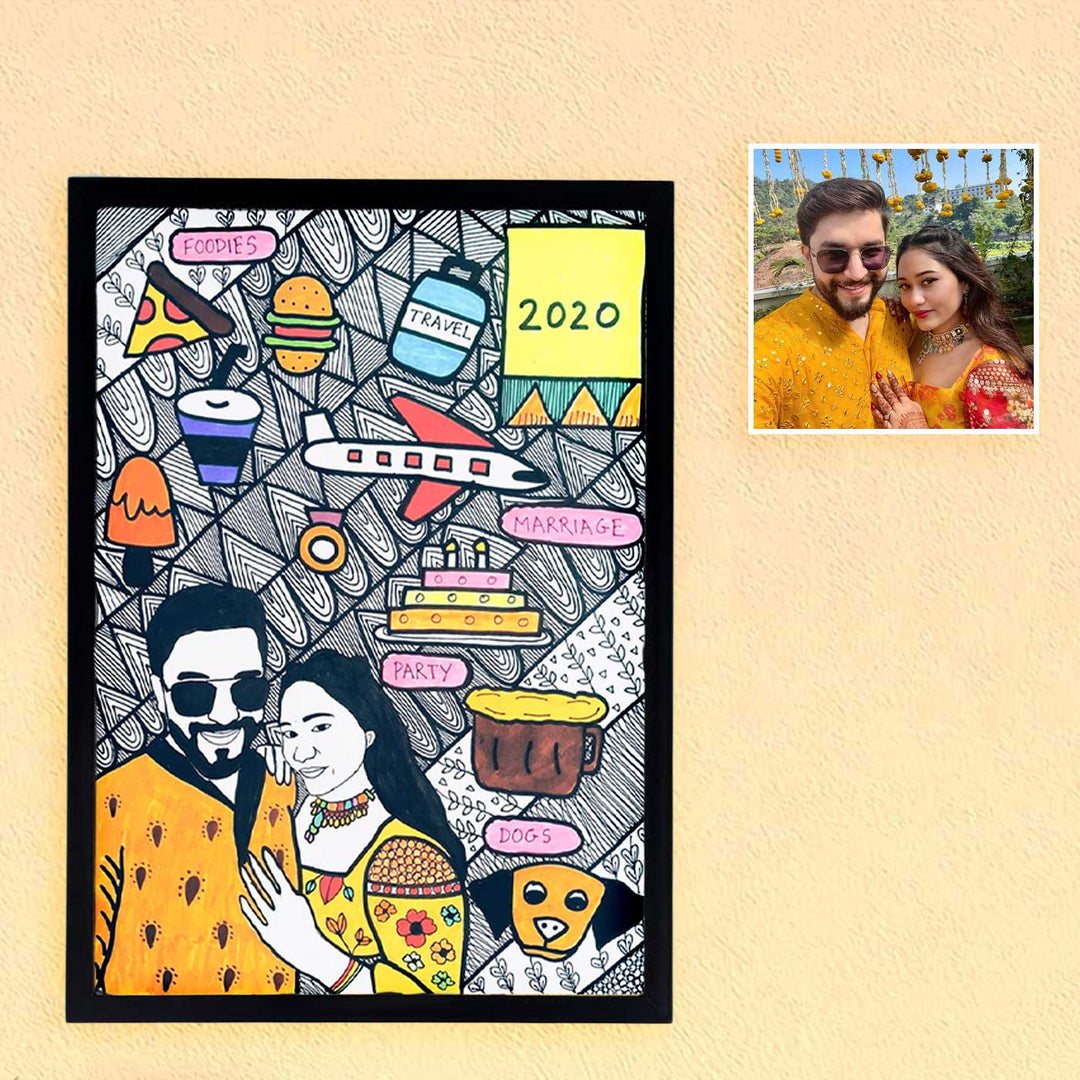 Photo Personalized Doodle Art Couples Multicolour Decorative Plaque