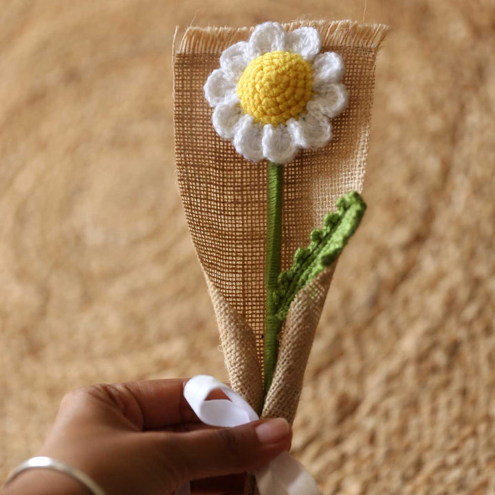 Handmade Crochet Single Daisy Jute Flower Bouquet