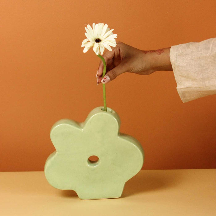 Handmade Green Daisy Ceramic Vase