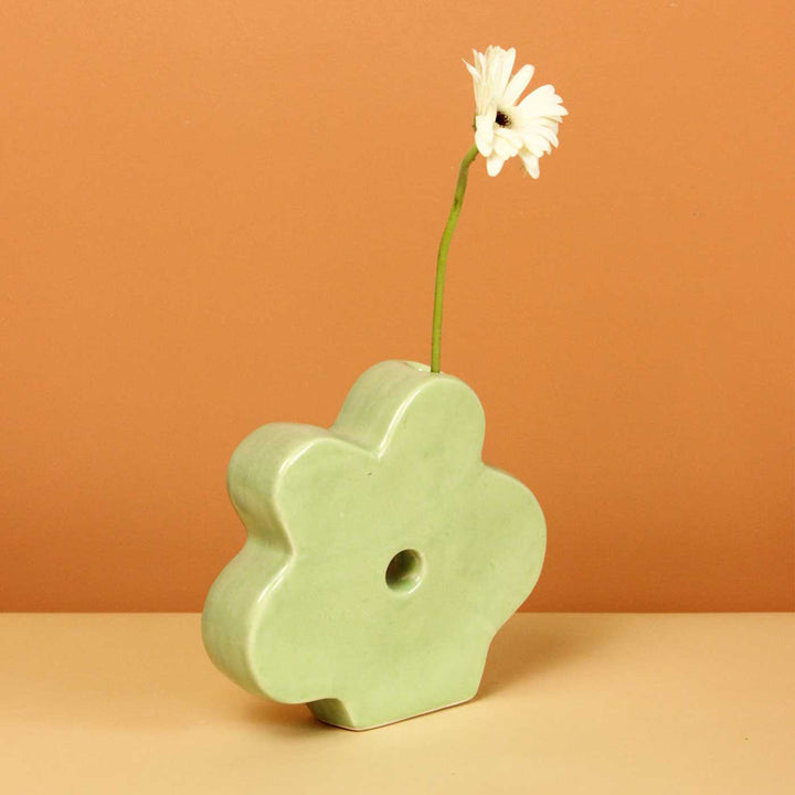 Handmade Green Daisy Ceramic Vase