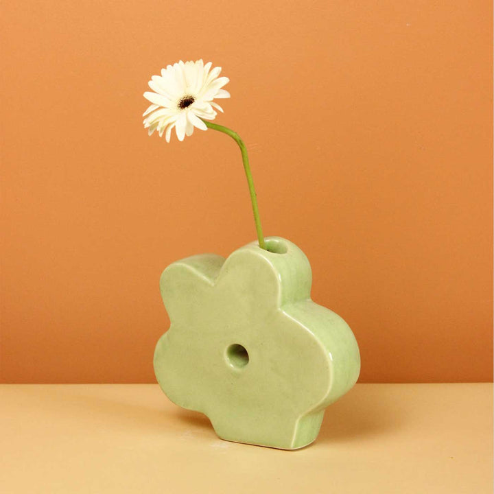 Handmade Green Daisy Ceramic Vase