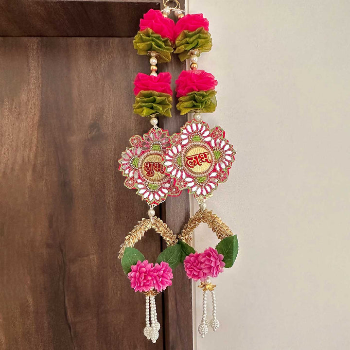 Handmade Yellow & Pink Decorative Tissue Flower Shubh Labh Hanging