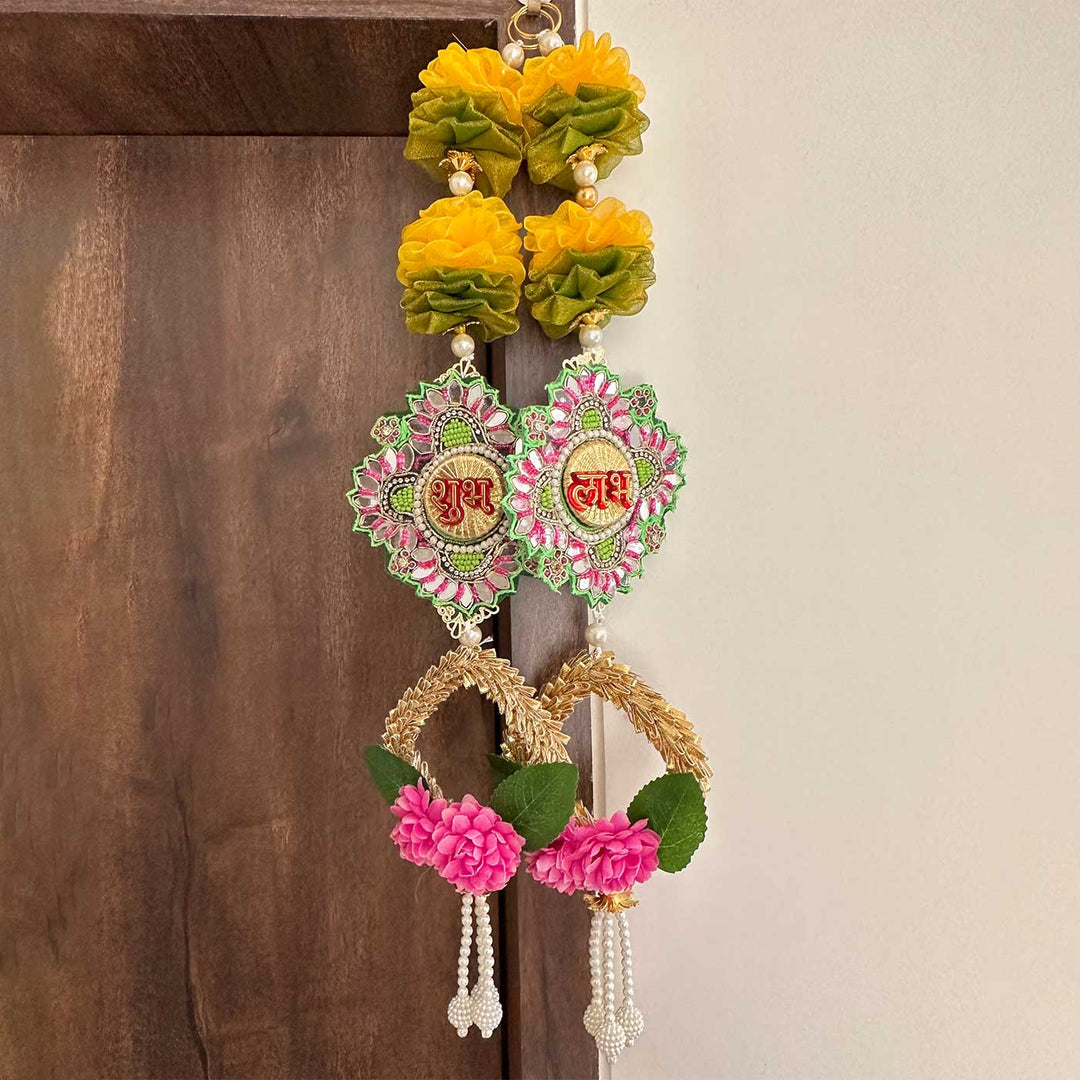 Handmade Pink Tissue Flower Shubh Labh Hanging