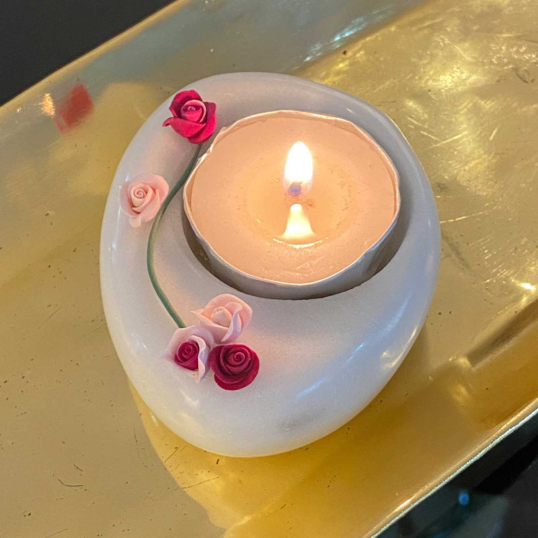 Handmade Pebble Rose Marble Tealight Holder