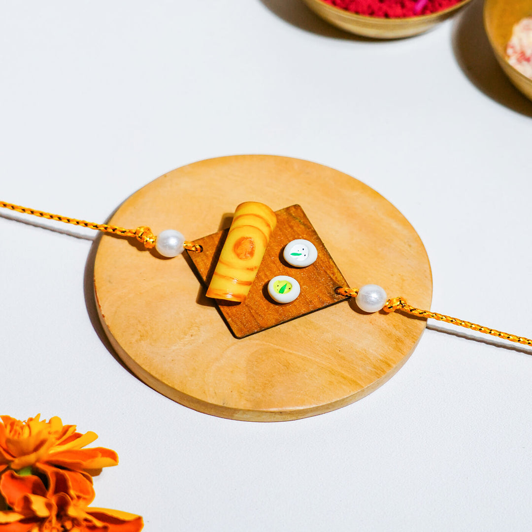 Handmade Dosa Food Themed Clay Rakhi With Roli Chawal