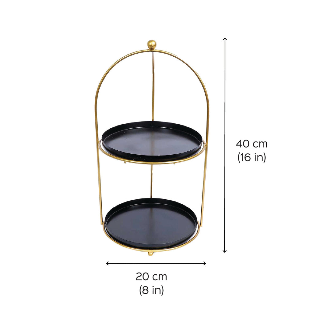 Handmade Black & Gold Two Tiered Serving Stand | Set Of 3