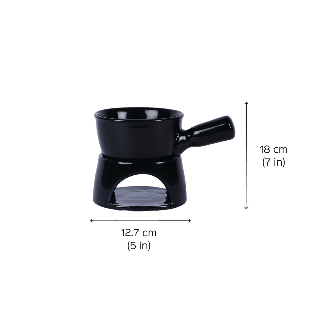 Handmade Black Fondue Set With Plate & Sticks | Set of 6