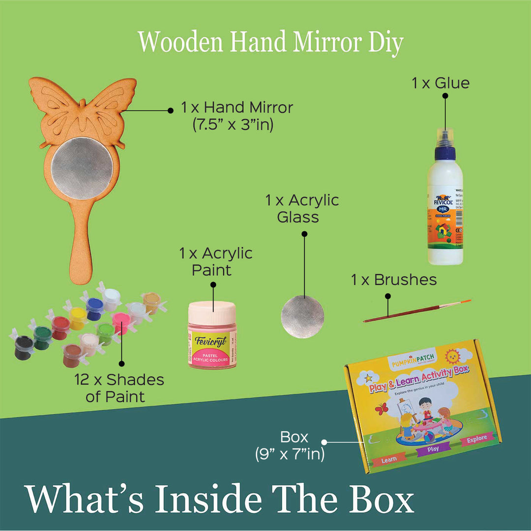 Handmade Wooden Hand Mirror Craft DIY Kit | Set of 7