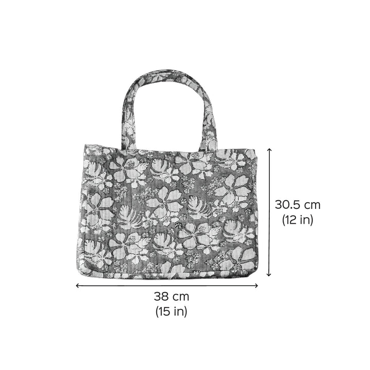 Block Printed Floral Breeze Convertible Quilted Cotton Tote Bag