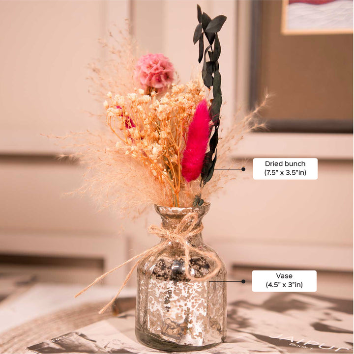 Silver Blossom Glass Vase With Dried Flower Bunch