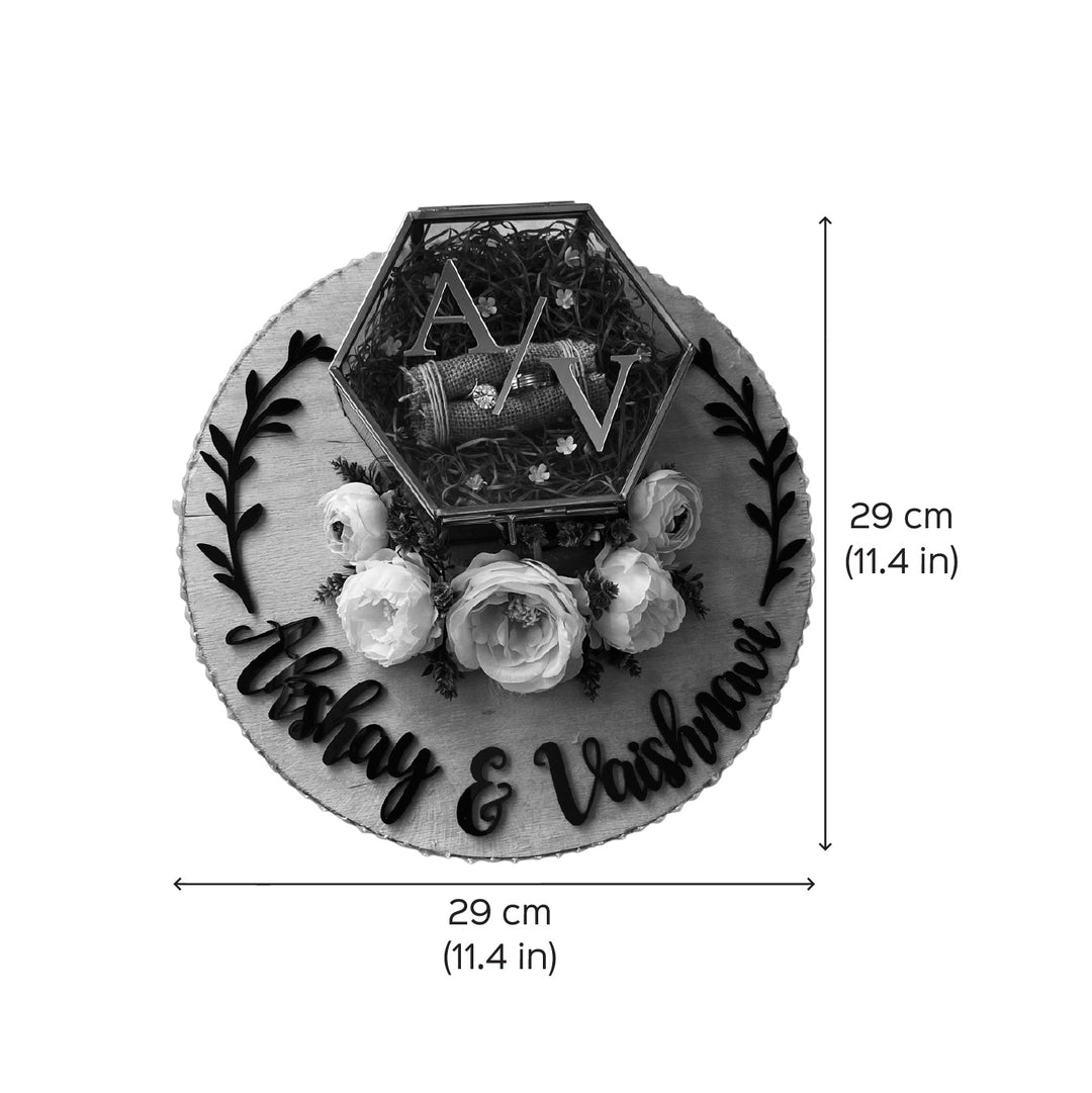 Personalized Engraved Letters Engagement Ring Wooden Platter With Ring Box