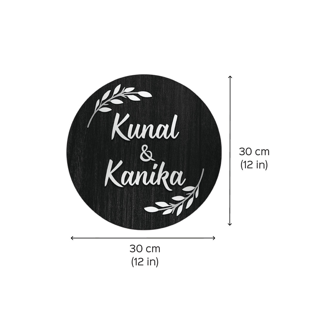 Printed Floral Wooden Round Nameplate For Couples With Bow