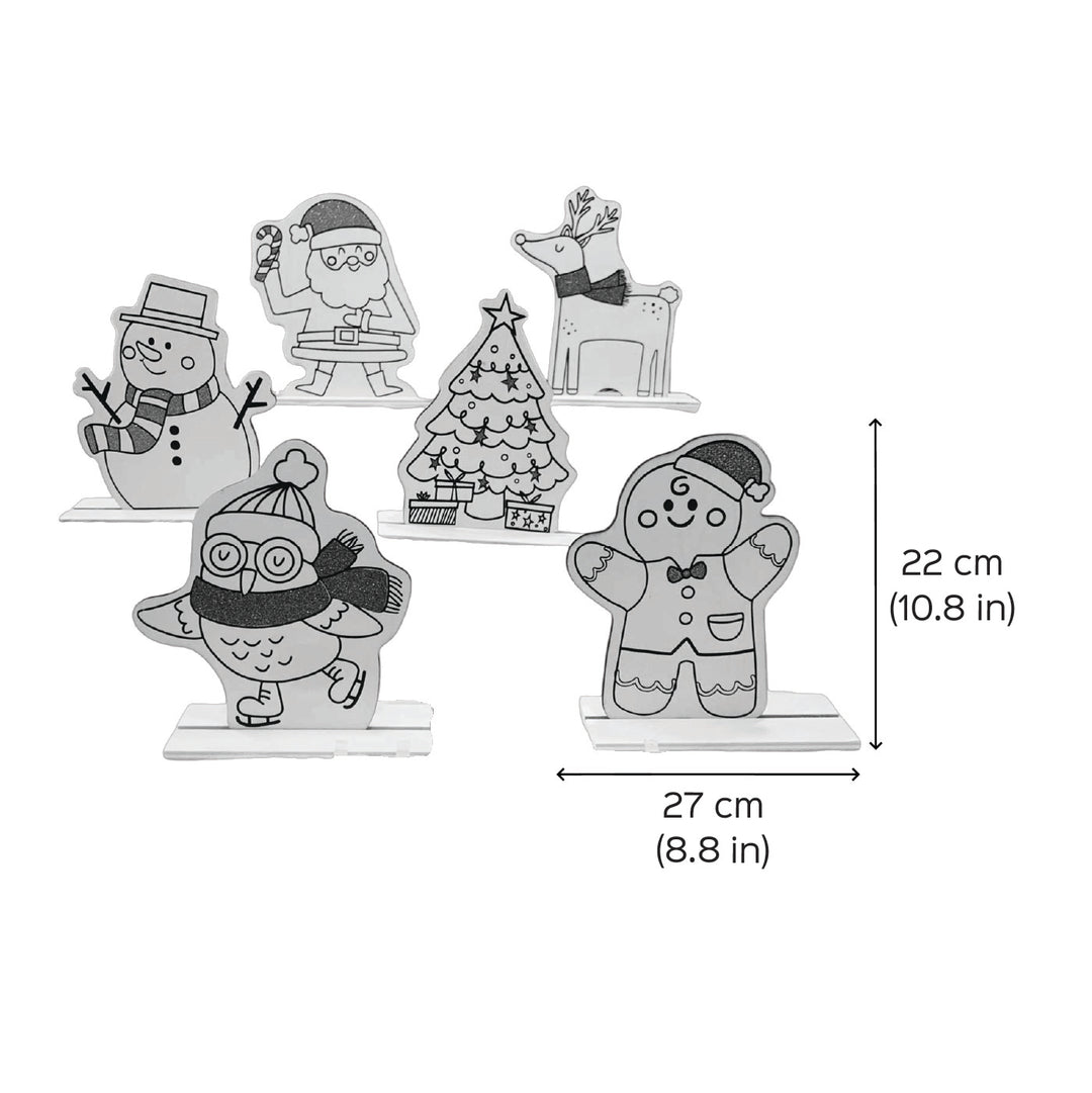 Ready to Paint Xmas Themed Cutouts With Stands Wooden DIY Decor | Set Of 6