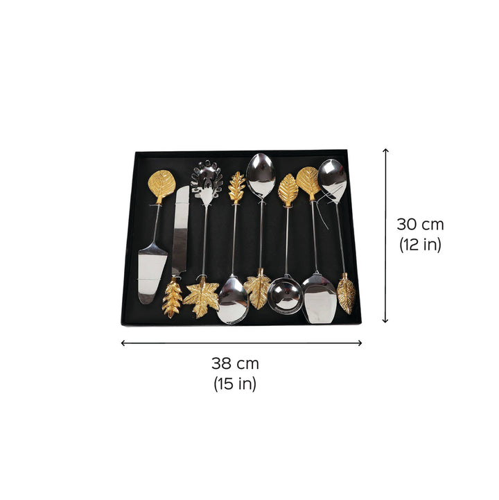 Handmade Gold Stem Design Steel Serving Set | Set Of 8