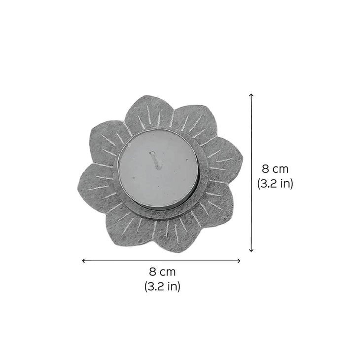 Handmade Grey Kanan Lotus Flower Tealight Holder | Set Of 4