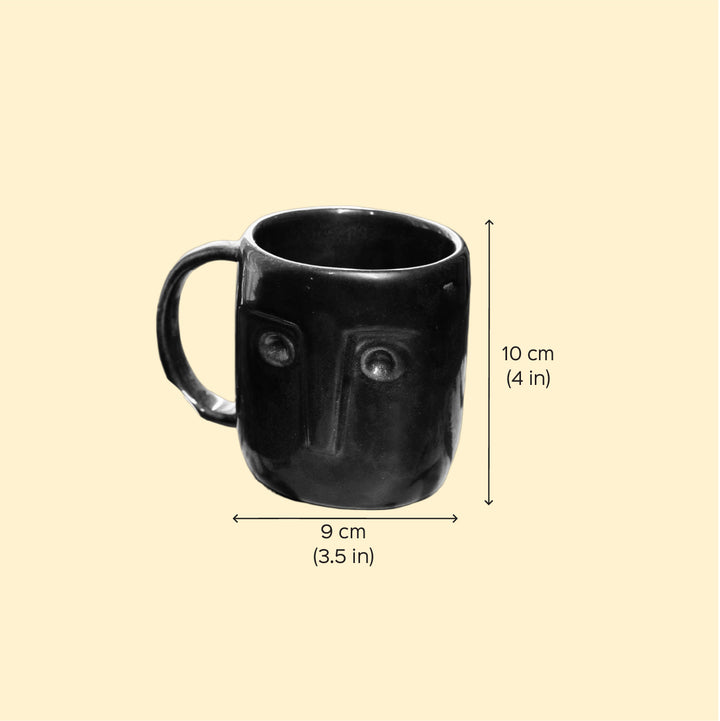 Black Sculpted Face Ceramic Mugs | Set Of 2